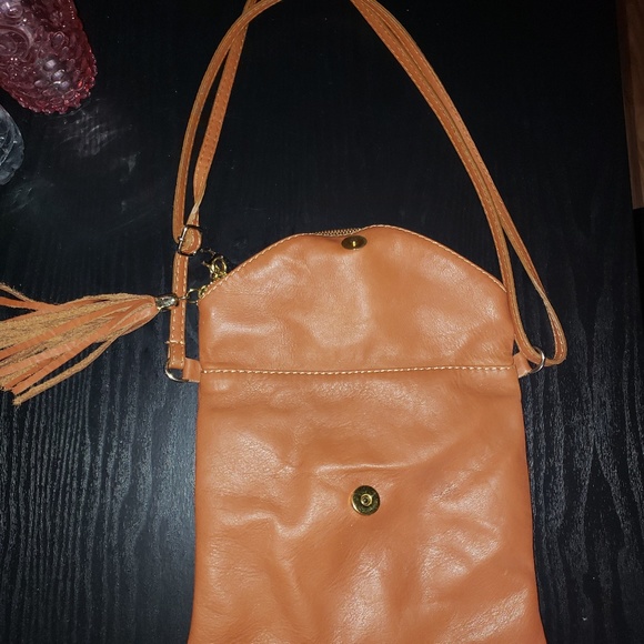 Brown leather purse with table and long strap - Picture 2 of 4